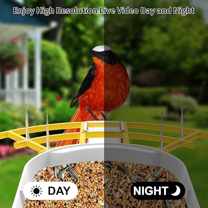 Smart Bird Feeder with Camera, Birds AI Identify, Motion Detection with Real-Time Notice, WiFi FHD Bird Camera, Auto Capture, Solar Powered Outdoor Charging Bird House, IP65 Waterproof,Yellow