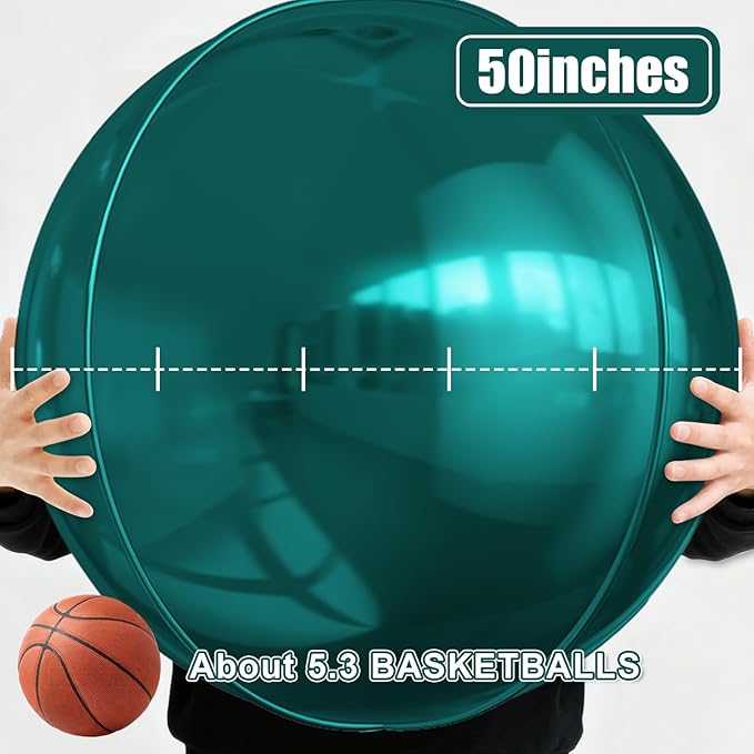 50 Inch Giant Dark Green Round Foil Balloons, 3Pcs Metallic Green 4D Ball Balloons for Birthday New Year Eve Wedding Engagement Graduation Anniversary Party Decorations 2026