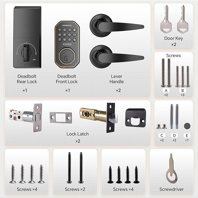 Keyless Entry Door Lock Set Smart Locks for Front Door Keypad Door Lock with Handle Auto Lock One Time Password Anti Peeping Password IP54, Bronze