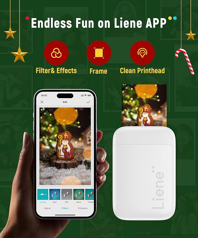 Liene 2x3” Photo Printer, Mini Instant Portable Color Mono Picture Printer Bundle 50 Zink Adhesive Paper, Bluetooth 5.0, Compatible w/iOS & Android, Small Phone Sticker for iPhone, Smartphone, White