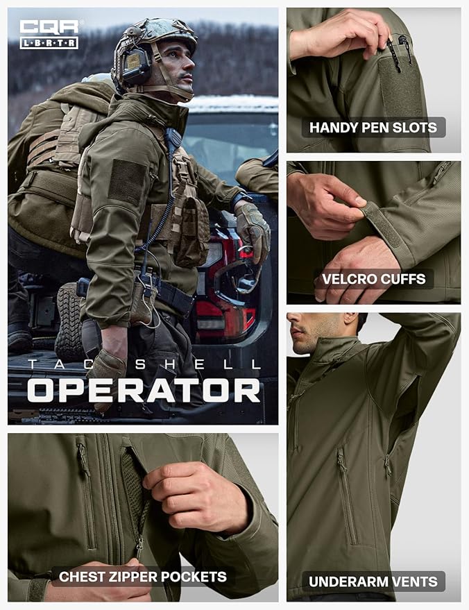 CQR Men's Tactical Softshell Jacket, Winter Warm Fleece Lined Coat, Water Resistant Outdoor Hunting Hiking Rain Windbreaker