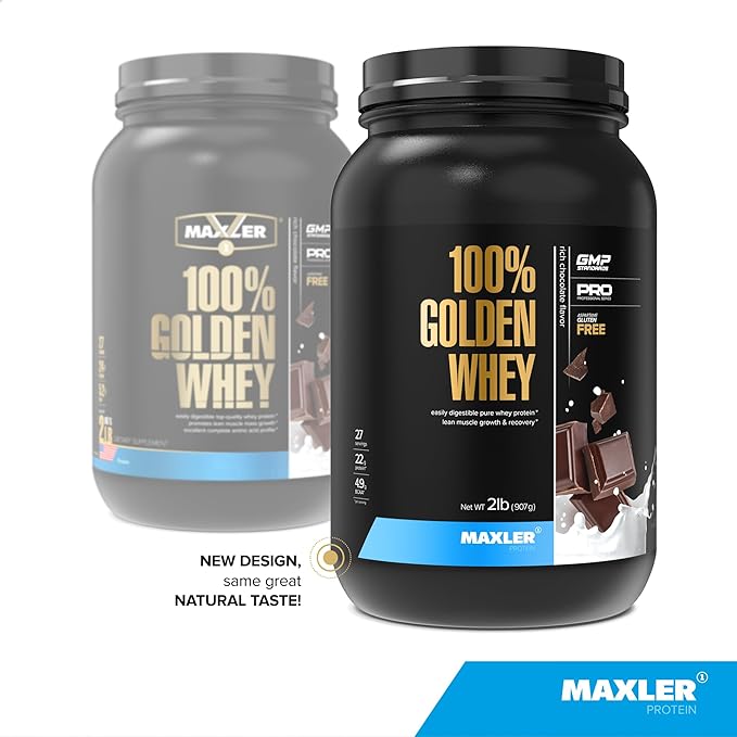 Maxler 100% Golden Whey Protein - 22g of Protein per Serving - Whey Protein Powder for Pre Post Workout - Fast-Absorbing Whey Concentrate, Isolate & Hydrolysate Blend - Rich Chocolate Protein 2 lb