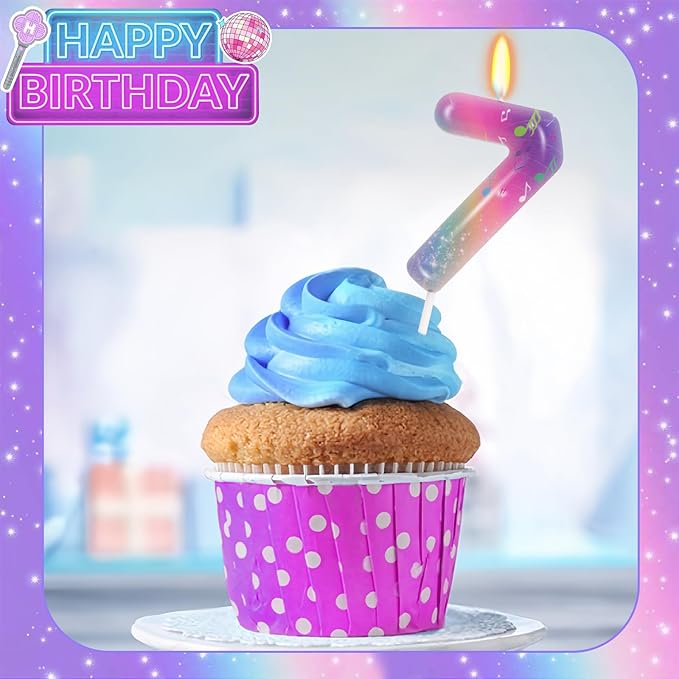 FAMGift Kpop Musical Note Birthday Candles - Number 7 Candle for Music Demon Themed Cake Topper, Colorful Birthday Decorations for Girls
