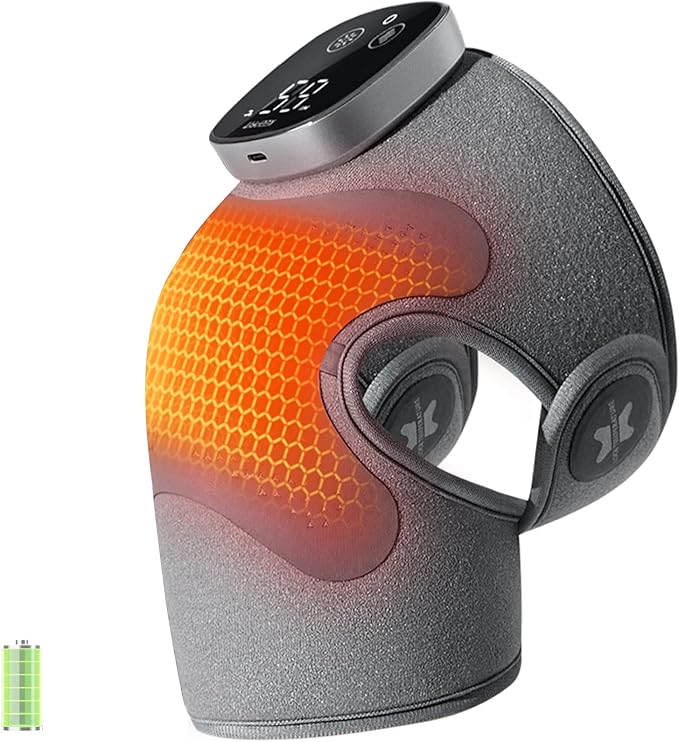 Knee Massager with Heat Vibration for Pain Relief MAXwarm 5.0-Heated Knee Brace with 5 Heat Levels and 4-Zone Massage, X-Warm Temperature Lock Tech, Gifts for Men Women(Grey, 1-Pack)