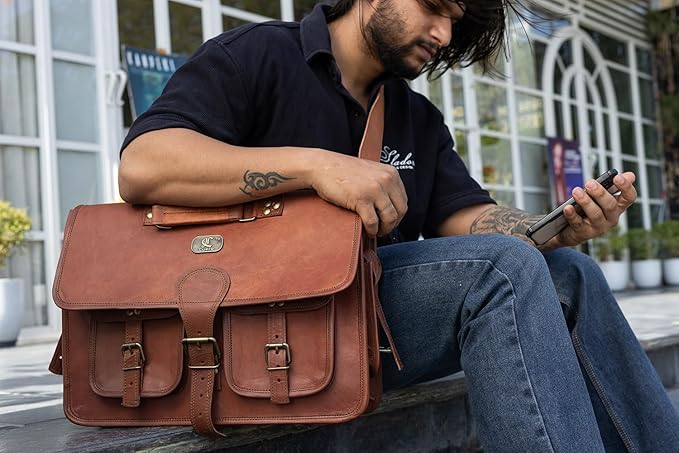 cuero Leather Messenger Bag for Men, 18 Inch Laptop Crossbody, Handmade Leather Shoulder Satchel Bag for Men, Full Grain Business Briefcase for Office/Work/Travel - Vintage Brown