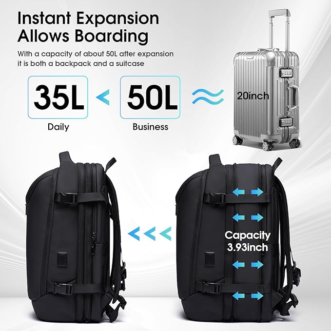 Vacuum Backpack for Men, 50L Expandable Travel Backpack With Vacuum Seal System, Water Resistant 17.3 Inches Laptop Backpack with USB Charging Port-Not Vaccum Pump Included