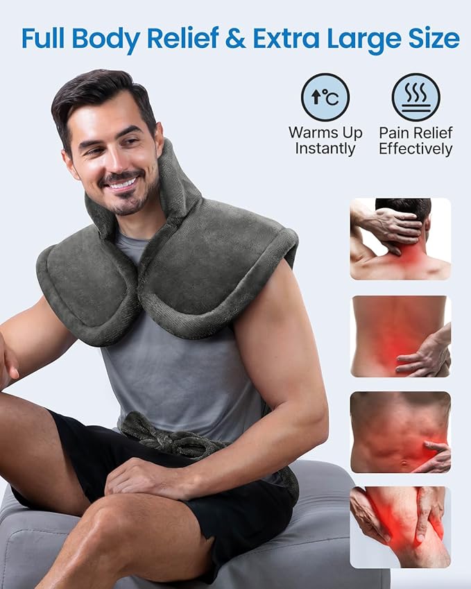 RENPHO King Size Heating Pad for Back, Valentines Day & Birthday Gifts for Mens Dad Grandpa, FSA Eligible, 24"x37" XL Large Weighted Electric Heat Pad for Neck and Shoulders ETL Certified, Gray