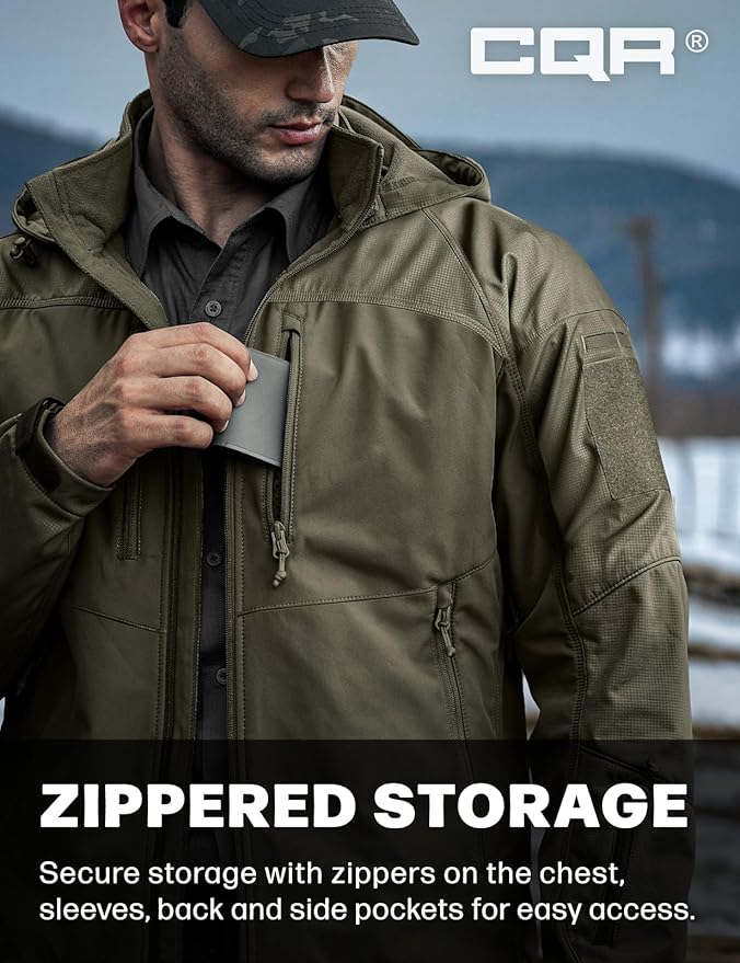 CQR Men's Tactical Softshell Jacket, Winter Warm Fleece Lined Coat, Water Resistant Outdoor Hunting Hiking Rain Windbreaker