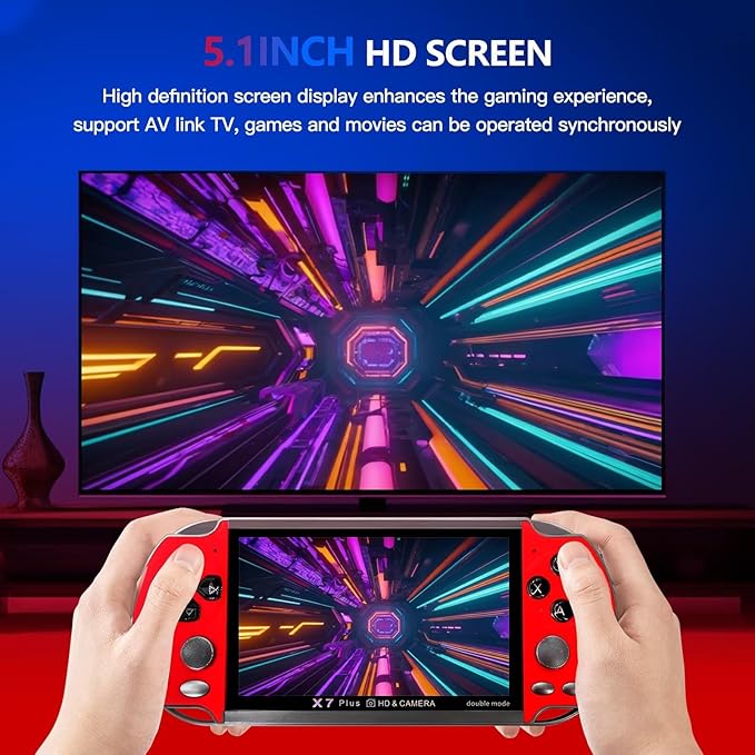 10000 Games Built-in Retro Portable Mini Handheld Video Game Console 8-Bit 5.1Inch Color LCD Game Player Built-in 10000 Games Birthday Gifts Presents (Red)