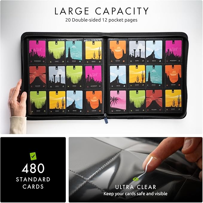 Vault X 12 Pocket Trading Card Zip Binder - 480 cards, Premium Exo-Tec Album Material, 20 Side-Loading Pages, Folder for Collectible Card Games, Sports, TCG (Blue)