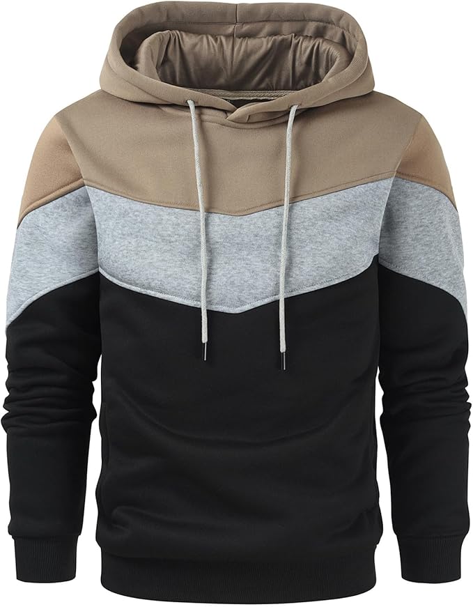 Gesean Men's Novelty Color Block Pullover Fleece Hoodie Long Sleeve Casual Sweatshirt with Pocket