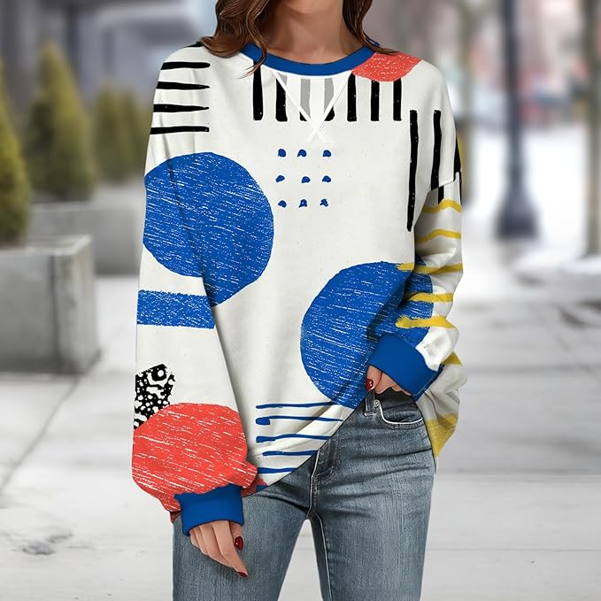 Womens Sweatshirts Fahsion Floral Print Long Sleeve Comfy Fall Tops Oversized Casual Crewneck Pullover Shirts