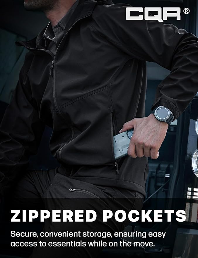 CQR Men's Tactical Softshell Jacket, Winter Warm Fleece Lined Coat, Water Resistant Outdoor Hunting Hiking Rain Windbreaker