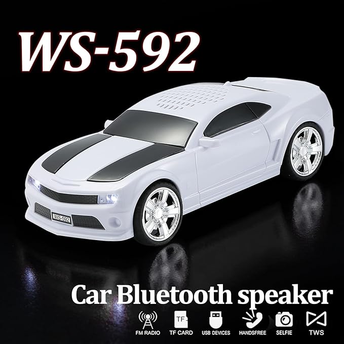 Classic Sports Car Model Bluetooth Speaker, Portable Wireless Outdoor Speaker with HD Sound, TWS Pairing, Truck Bluetooth Speaker, Parties & Home Audio (White)