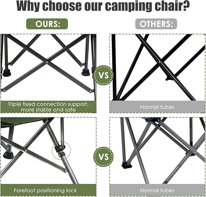 LEADALLWAY Folding Camping Chair Oversized Collapsible Camp Chair with Cup Holder and Removable Storage Bag, Heavy Duty Support 350 LBS, Portable Lawn Chair for Outdoor Camp, Picnic, Travel, Fishing