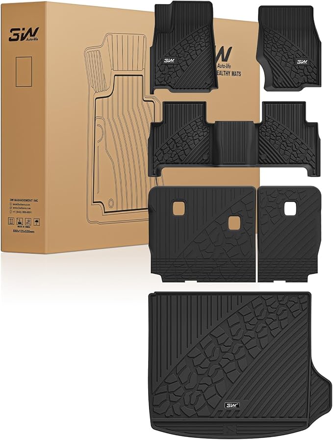 3W Floor Mats & Cargo Liner & Seatback Mats Fit for 2022-2025 Jeep Grand Cherokee WL/4xe 5-Seat Only, (NOT for WK2 or L), TPE All Weather Heavy Duty Car Accessories