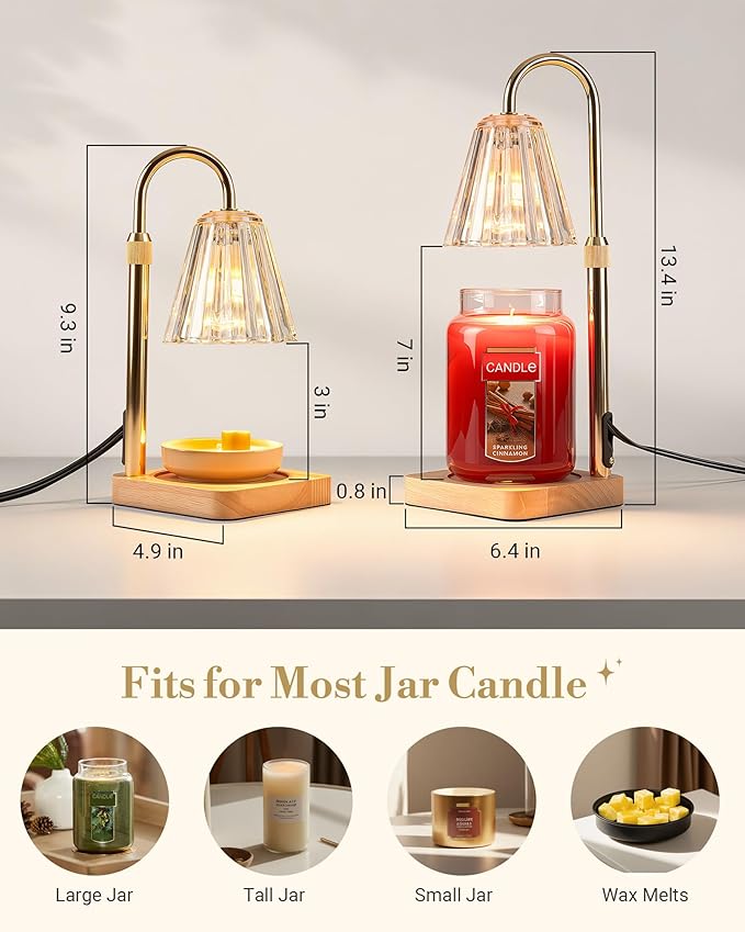 Marycele Candle Warmer Lamp with Timer Dimmer for Yankee Candles Adjustable Height, Birthday Gifts for Women Mom Sister, Wax Candle Lamp Warmer Vintage Farmhouse Home Decor