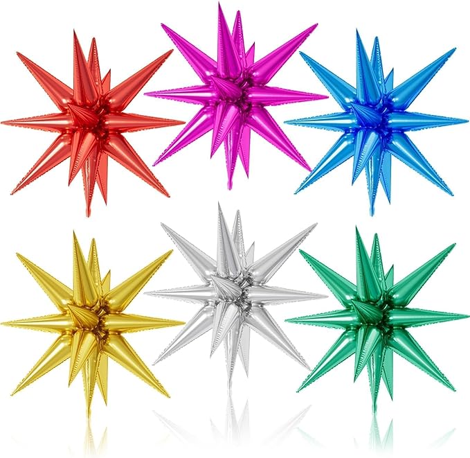 6PCS Star Balloons, 22Inch Colorful Rainbow Star Balloon Foil Balloons for Birthday Graduation Wedding Christmas New Year Party Decorations