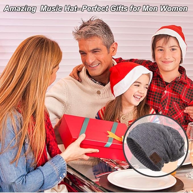 Wireless Hat Music Beanie with Headphones Smart Beanie Headset Winter Hats Warm Musical Cap 5.0 Headphone Built-in Mic Handsfree for Skiing Skateboarding Jogging for Men Women Boys Girls Dark Grey