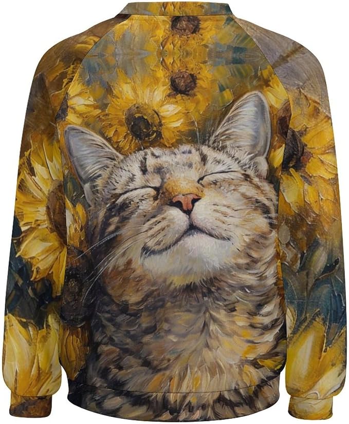 Sweatshirt for Women Cat Print Fashion Funny Plus Size Ladies Dressy Crewneck Casual Trendy Tee Shirts