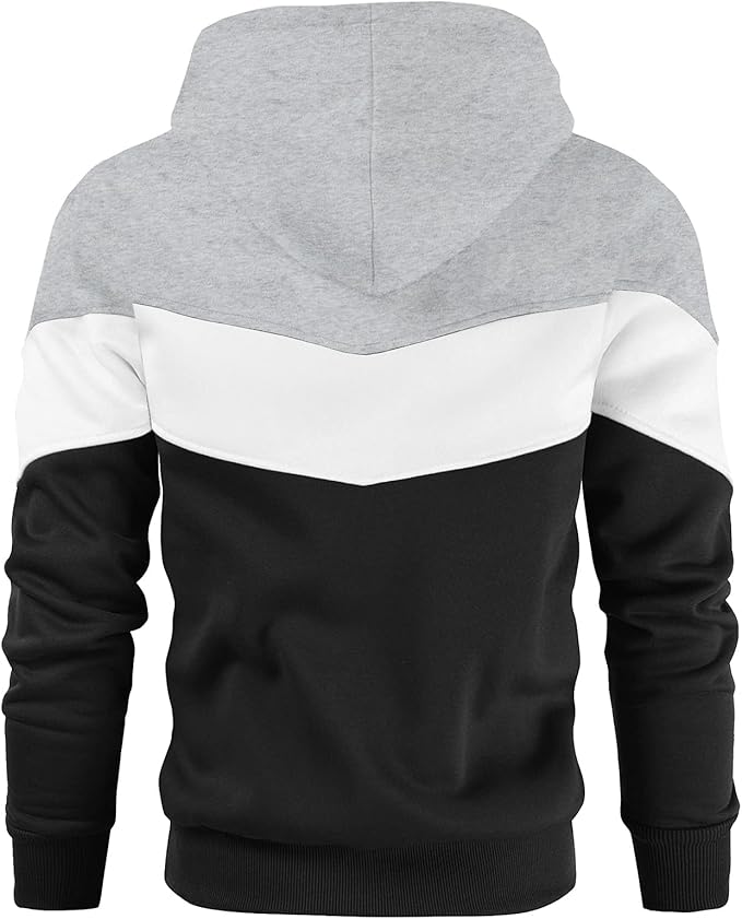 Gesean Men's Novelty Color Block Pullover Fleece Hoodie Long Sleeve Casual Sweatshirt with Pocket