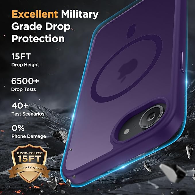 Miracase for iPhone 16e Case for MagSafe [with 2×9H+ Screen Protectors] TOP Military-Grade Protection Shockproof Scratch-Resistant with Velvet Touch for iPhone 16e Phone Case 6.1" Matte Dark Purple