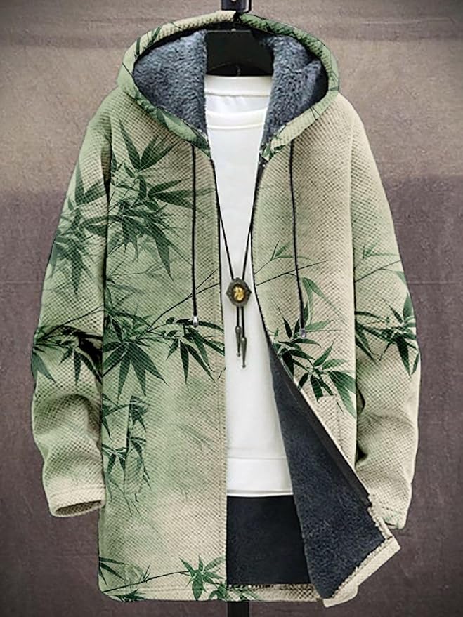 2025 Men's Ethnic Pattern Hooded Jacket Long Cardigan Hoodies Full Zip Vintage Knitted Zipper Coat with Pocket