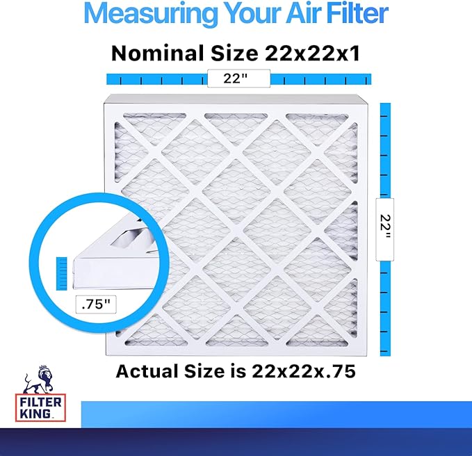 Filter King 22x22x1 Air Filter | 5-PACK | MERV 8 HVAC Pleated A/C Furnace Filters | MADE IN USA | Actual Size: 22 x 22 x .75"