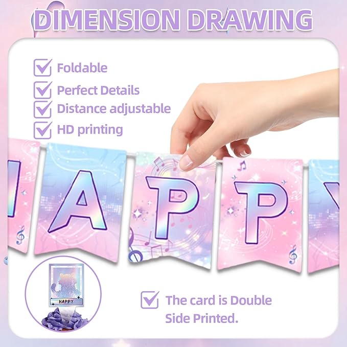 42Pcs Demon Movie Hunters Birthday Party Decorations Include Cake Topper Cupcake Toppers Music Singer Happy Birthday Party Pink and Purple Flag Banner and Balloons Backdrog