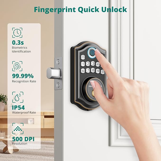 DS10 Fingerprint Door Lock - Keyless Entry Door Lock, Electronic Keypad Deadbolt, Smart Door Lock, Keypad Lock for Front Door, Auto-Lock & One Touch Locking - Oil Rubbed Bronze
