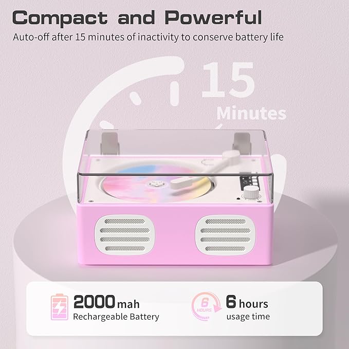 CD Player Portable Bluetooth Input/Output, Retro CD Player with Hi-Fi Speakers, Rechargeable Cute CD Players for Home with LED Display, USB Playback, AUX-in, Headphone Jack, Purple-Pink
