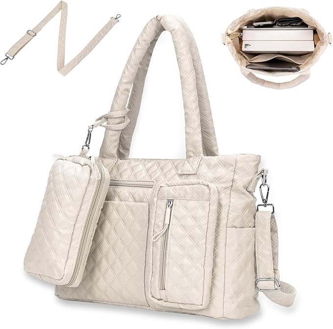 Tote Bag for Women Purses and Weekender Bags Quilted Shoulder Bags 2PCS with Zipper