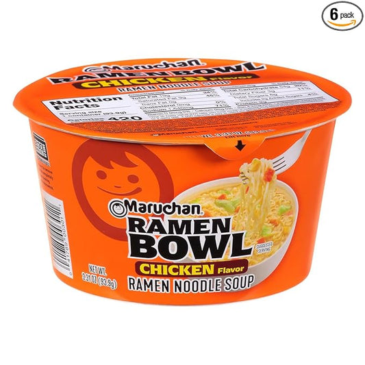 Maruchan Bowl Chicken, Microwaveable Ramen Soup Mix, 3.31 Oz, 6 Count