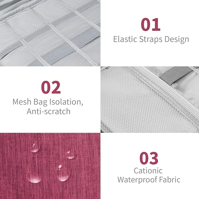 Electronics Travel Organizer,Portable Waterproof Electronic Travel Storage Bag for Small Charging Cord Storage,Charger,Small Electronics,SD Card etc,for Travel,Business -Wine Red
