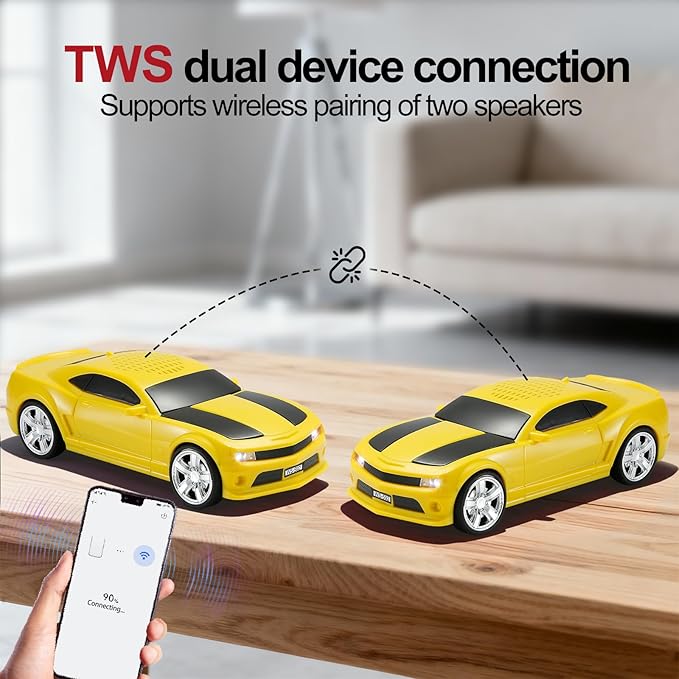 Classic Sports Car Model Bluetooth Speaker, Portable Wireless Outdoor Speaker with HD Sound, TWS Pairing, Truck Bluetooth Speaker, Parties & Home Audio (Yellow)