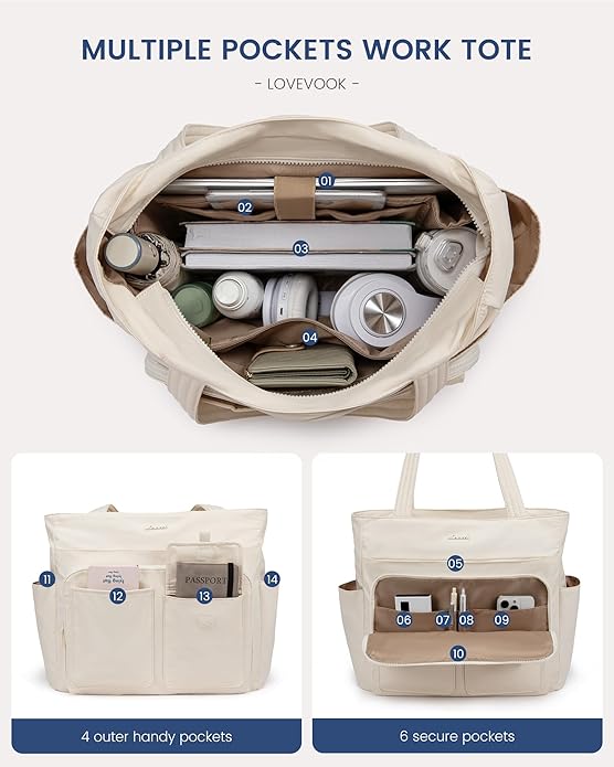 LOVEVOOK Tote Bag for Women,Light Puffer Tote Bag with Multi-pockets,Stylish Carry on Laptop Bags for Daily,Travel,Work,Gym | with Multi-pockets, Stylish, Carry on, for Daily, Travel, Work