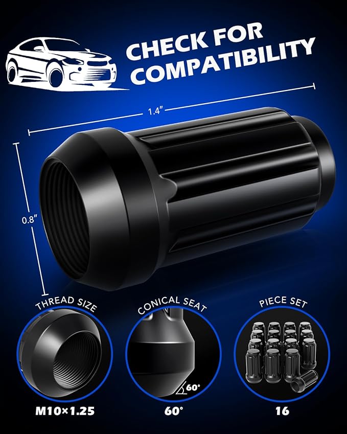 Orion Motor Tech M10x1.25 Lug Nuts, ATV Lug Nuts Compatible with Honda Kawasaki Suzuki Yamaha Can-Am Bombardier Arctic Cat, 10mmx1.25 Wheel Lug Nut Set, Set of 16