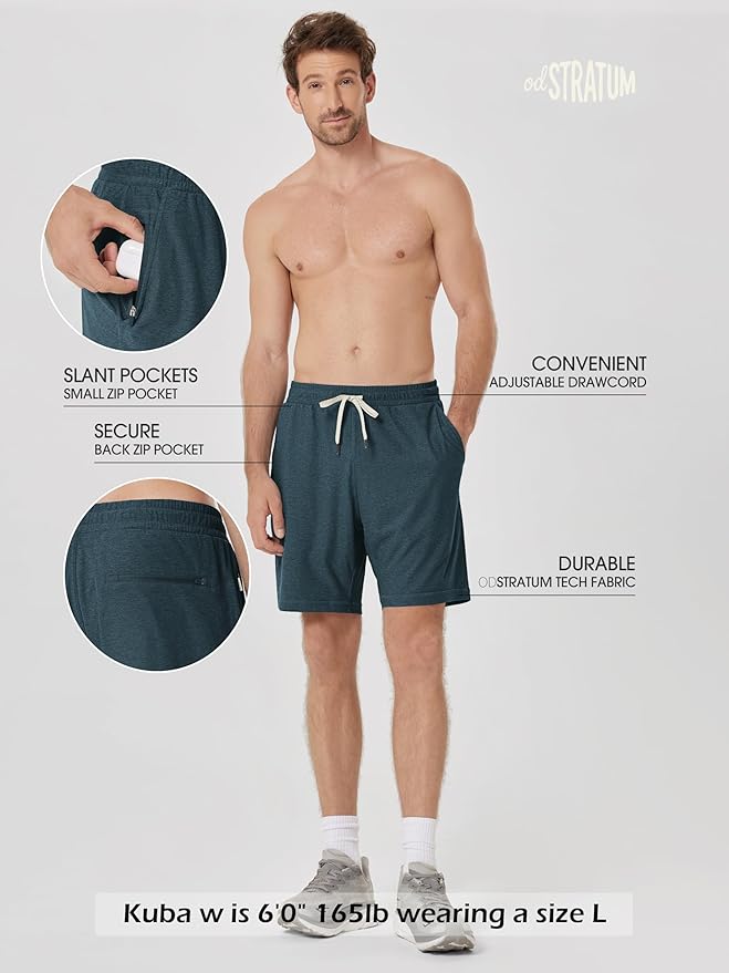 ODODOS Men's Performance Shorts 7" – Ultra Soft odSTRATUM Tech Everyday Shorts with Adjustable Waist and Secure Pockets