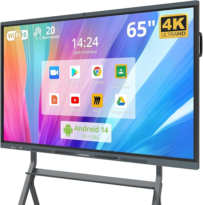 65″ Smart Board, 4K UHD Interactive Whiteboard with Android 14 System and 13MP Camera, All in One Digital Whiteboard for Home, Classroom and Business (Wall Mount Included)