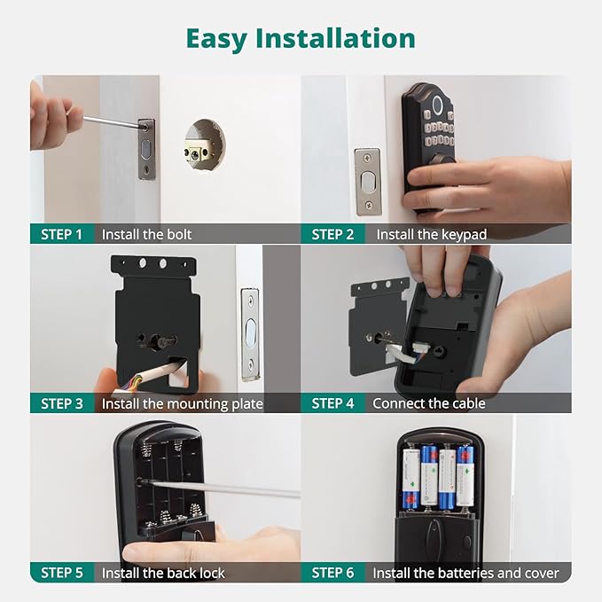 DS10 Keyless Entry Door Lock with Handle - 2 Lever Handles, Fingerprint Door Lock, Keypad Deadbolt, 2 Keys, Code, Smart Locks for Front Door, Auto-Lock, Easy Installation - Oil Rubbed Bronze