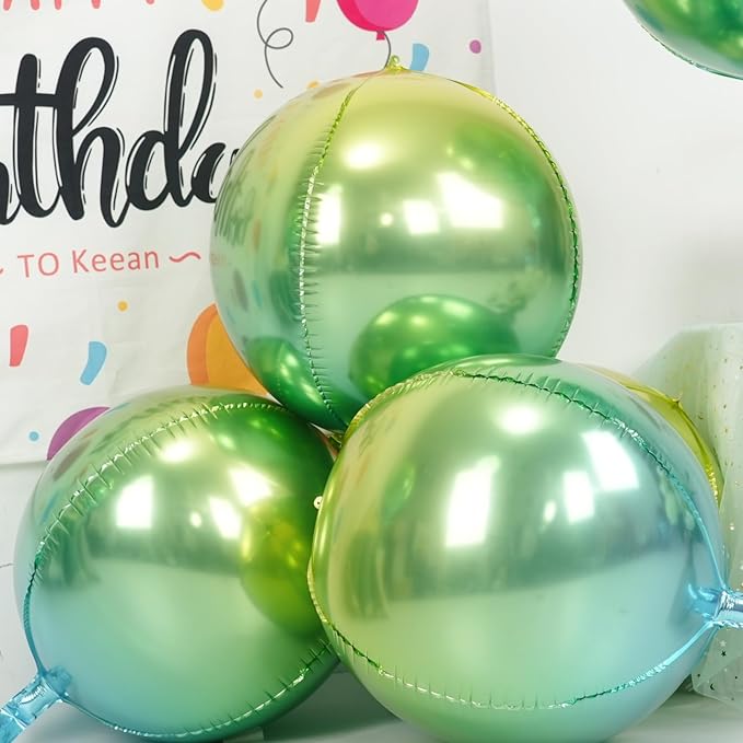 6Pcs Gradient Green Round Foil Balloons, 22" Large Helium Ball Mylar Balloon, Metallic Green Foil Balloon for Birthday Graduation Wedding Halloween Disco Prom Tropical Party Decorations