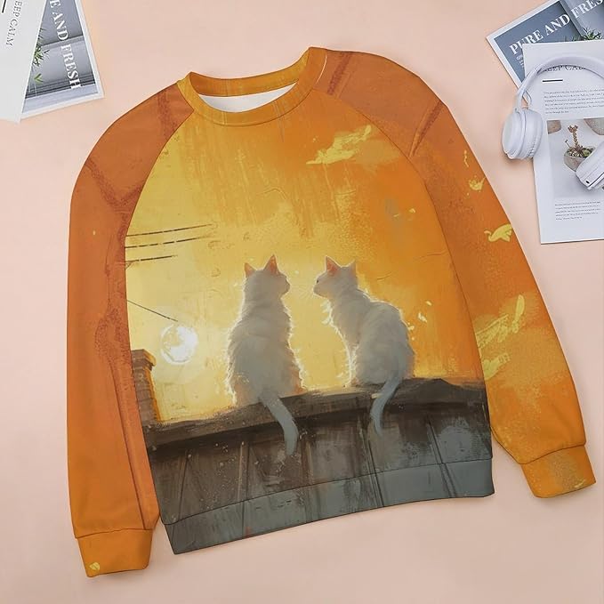 Long Sleeve Shirts for Women Cat Printed Fall Winter Dressy Holiday Casual Fashion Crewneck Tunic Tee Shirts
