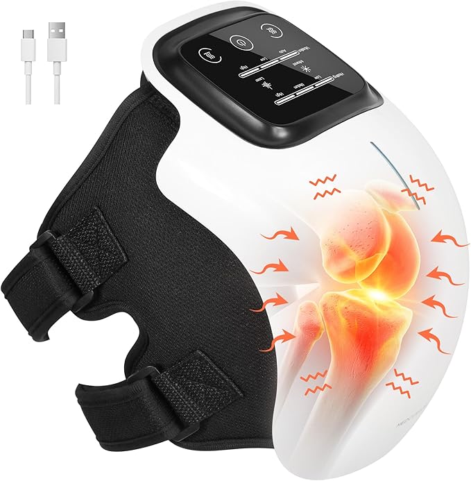Medcursor Knee Massager, Cordless Heated Knee Massager with 3 Heating Levels, 3 Vibration Modes, LED Screen & Adjustable Straps, Massage with Heat for Relief, Ideal Gift for Men, Women