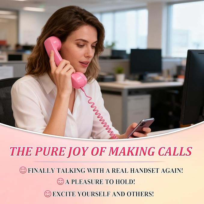 Retro Phone Handset, 2026 New Retro Style Type-C Phone Handset,Vintage Wired Plug in Handheld Cell Phone Receiver with Microphone, Suitable for Cell Mobile Video Conferences,Calls,Meetings (Pink)