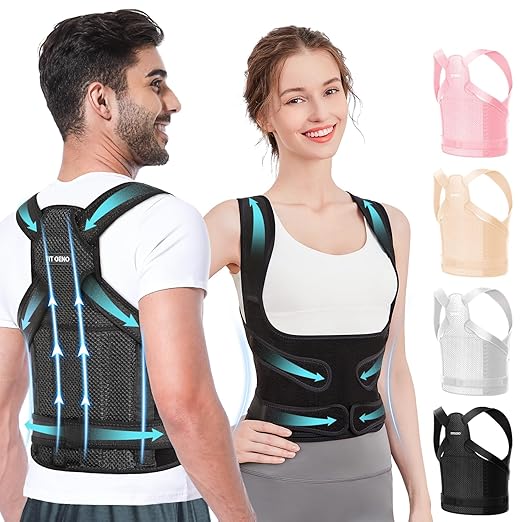 Fit Geno Back Brace Posture Corrector for Women and Men, Shoulder Straightener, Adjustable Full Back Support, Upper and Lower Back Pain Relief - Scoliosis, Hunchback, Hump, Thoracic, Spine Corrector