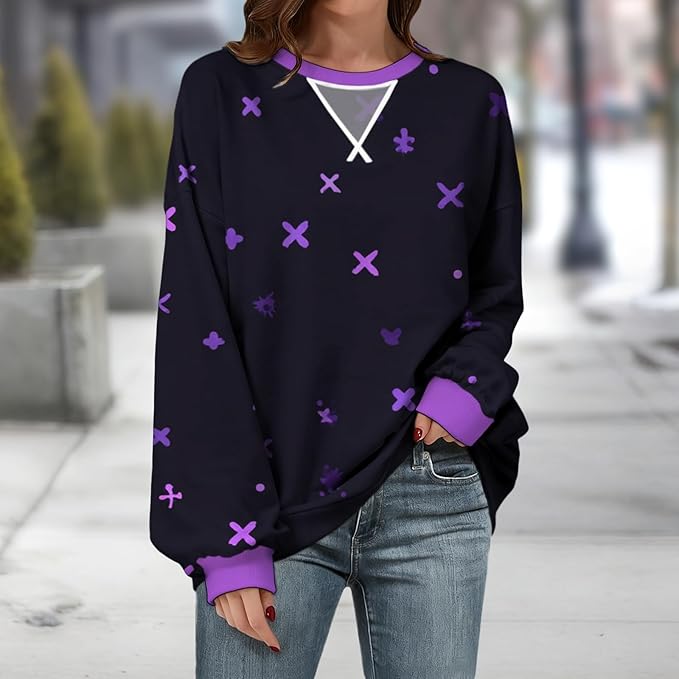 Womens Sweatshirts Fahsion Floral Print Long Sleeve Comfy Fall Tops Oversized Casual Crewneck Pullover Shirts