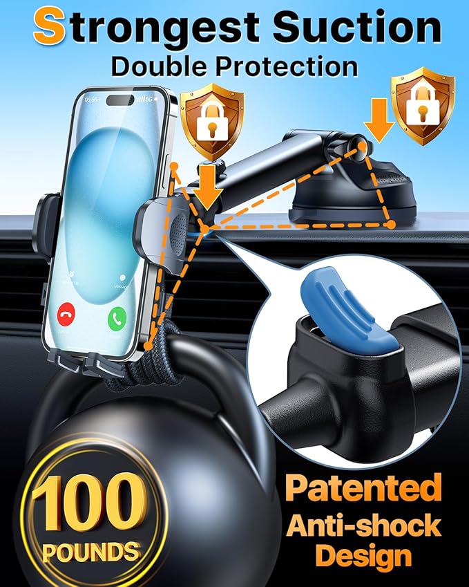 2026 Ultimate Best【True Military-Grade & Safety Cert】Car Phone Holder HTU【Upgraded 5-in-1 & 100+LBS Strongest Suction】360 Rotation Truck Windshield Dashboard Vent Mount Stand for iPhone Android, Red