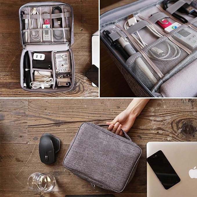 OrgaWise Electronics Organizer, Electronic Accessories Bag Travel Cable Organizer Three-Layer for iPad Mini, Kindle, Hard Drives, Cables, Chargers