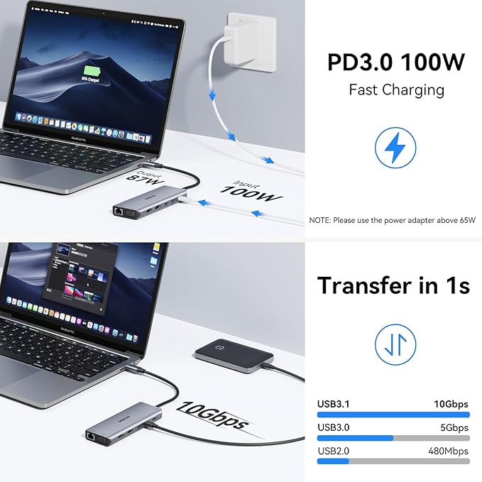 USB C Laptop Docking Station Dual Monitor, 14 in 1 Docking Station 3 Monitors Multiport Adapter with 2 HDMI 4K, VGA, RJ45 Ethernet, 10 Gbps USB C/A, 100W PD, SD/TF, 3.5MM Audio&Mic for Dell HP Lenovo
