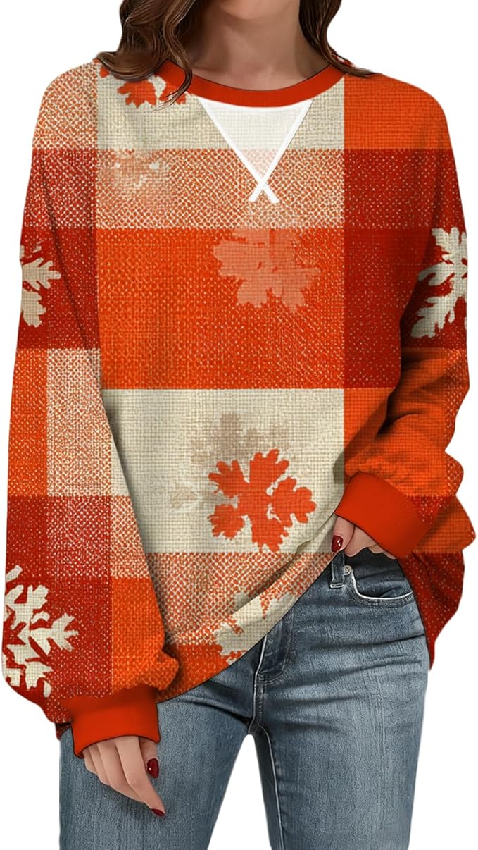 Womens Sweatshirts Fahsion Floral Print Long Sleeve Comfy Fall Tops Oversized Casual Crewneck Pullover Shirts